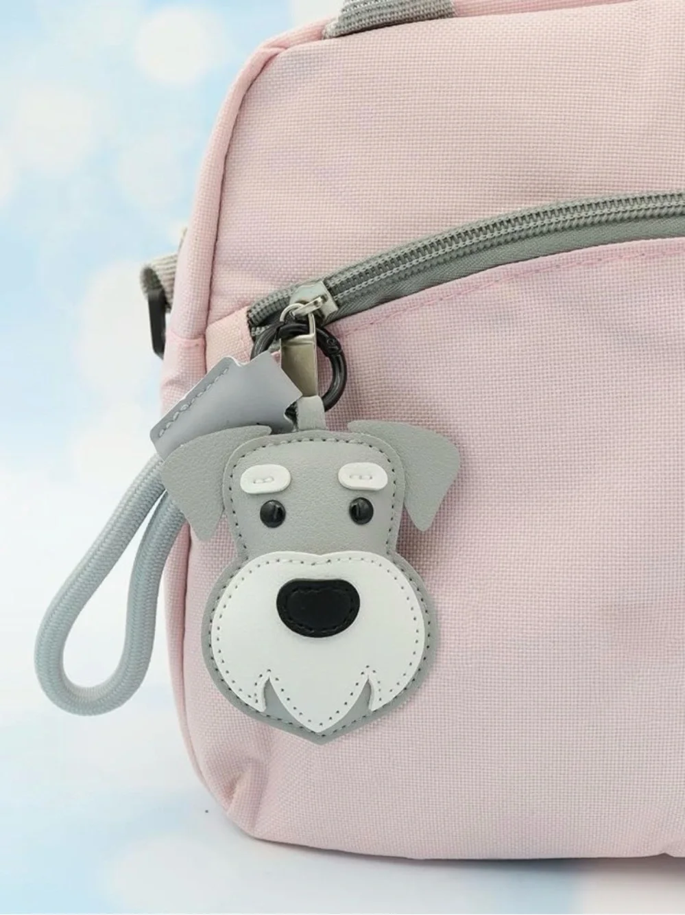 YDIAN-LIFE Gray & White Schnauzer Face Keychain / Bag Charm in PU Leather - NEW